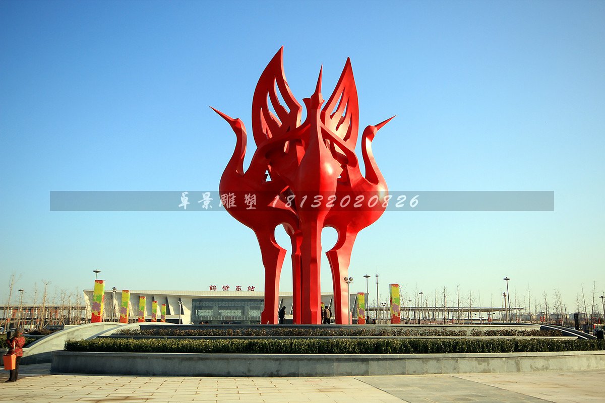 不銹鋼仙鶴雕塑，抽象仙鶴雕塑 (2)