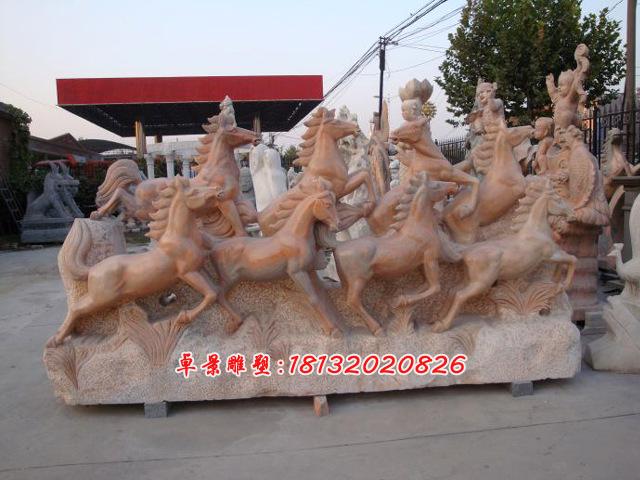 石雕奔馬，石頭奔馬雕塑，石雕飛馬雕塑