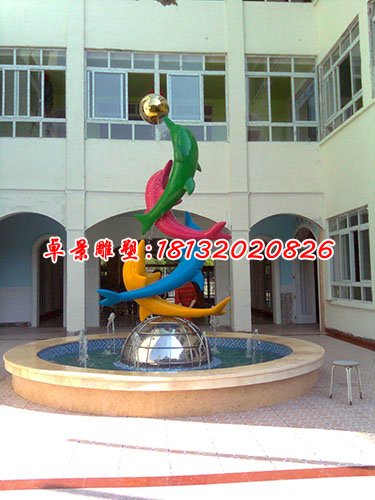 不銹鋼彩色海豚，彩色海豚雕塑