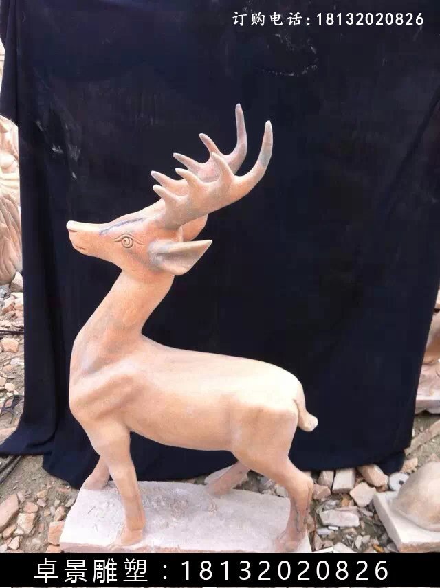 小鹿石雕，晚霞紅小鹿雕塑 (1)