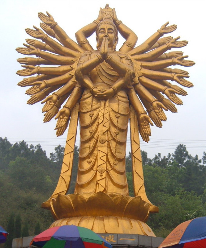 千手觀音銅雕，貼金千手觀音雕塑