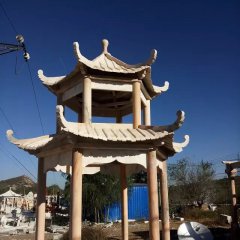 晚霞紅亭子，涼亭石雕