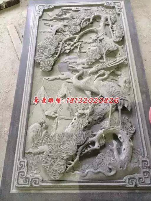 松鶴延年石浮雕，大理石浮雕