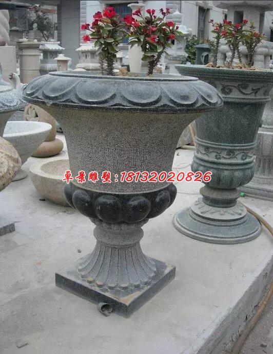 石雕花盆，青石花盆雕塑