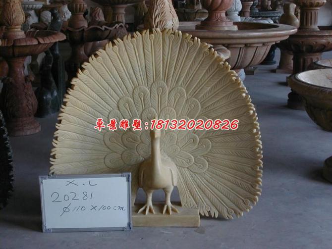 孔雀開屏石雕，公園動物石雕 (1)