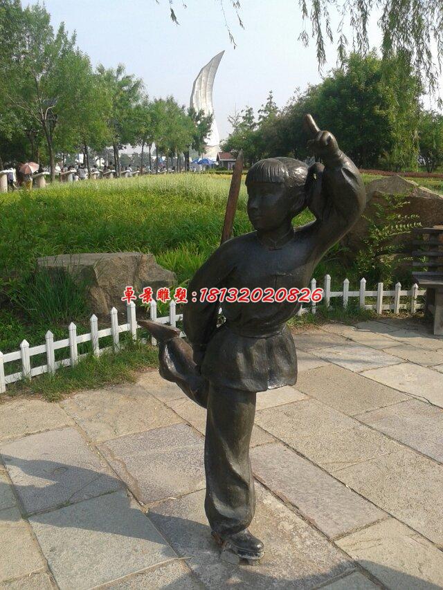 小女孩練劍銅雕，公園人物銅雕