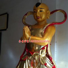 玻璃鋼善財童子雕塑，玻璃鋼彩繪貼金雕塑