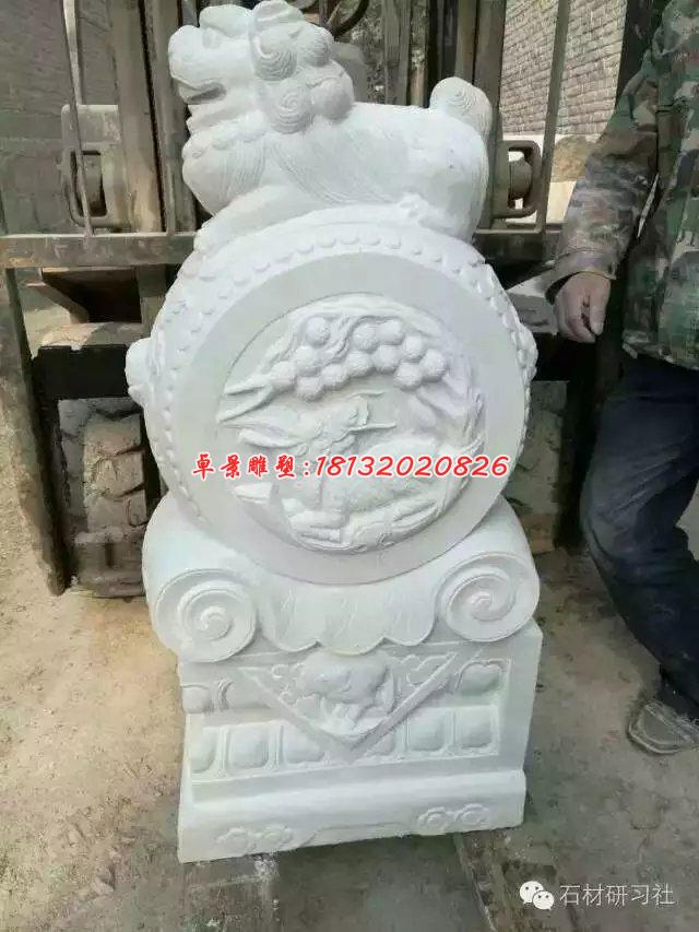 抱鼓石雕塑，漢白玉門墩雕塑 (1)