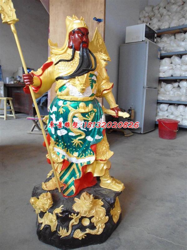 玻璃鋼紅臉關公雕塑，玻璃鋼彩繪神仙雕塑