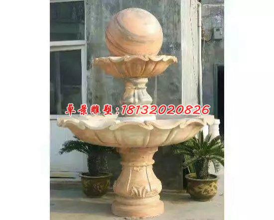 風水球石雕，晚霞紅景觀石雕