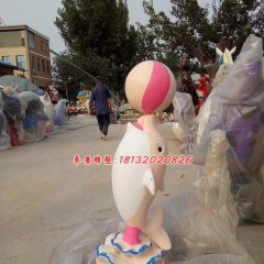 玻璃鋼海豚戲球雕塑，玻璃鋼卡通雕塑