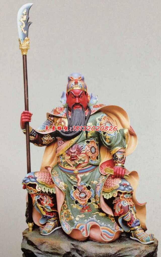 玻璃鋼紅臉關(guān)公，坐式關(guān)公雕塑