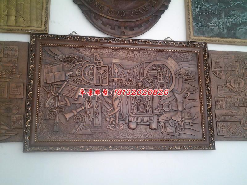 大象動物銅浮雕，紅銅壁畫浮雕