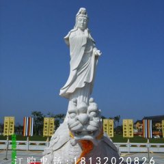 觀音石雕，漢白玉立式觀音雕塑