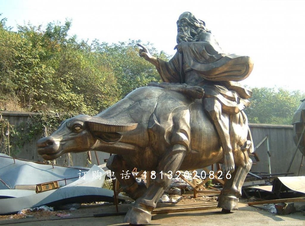 老子騎牛雕塑，古代人物騎牛雕塑