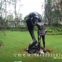 人與海豚銅雕，和諧銅雕，公園景觀雕塑