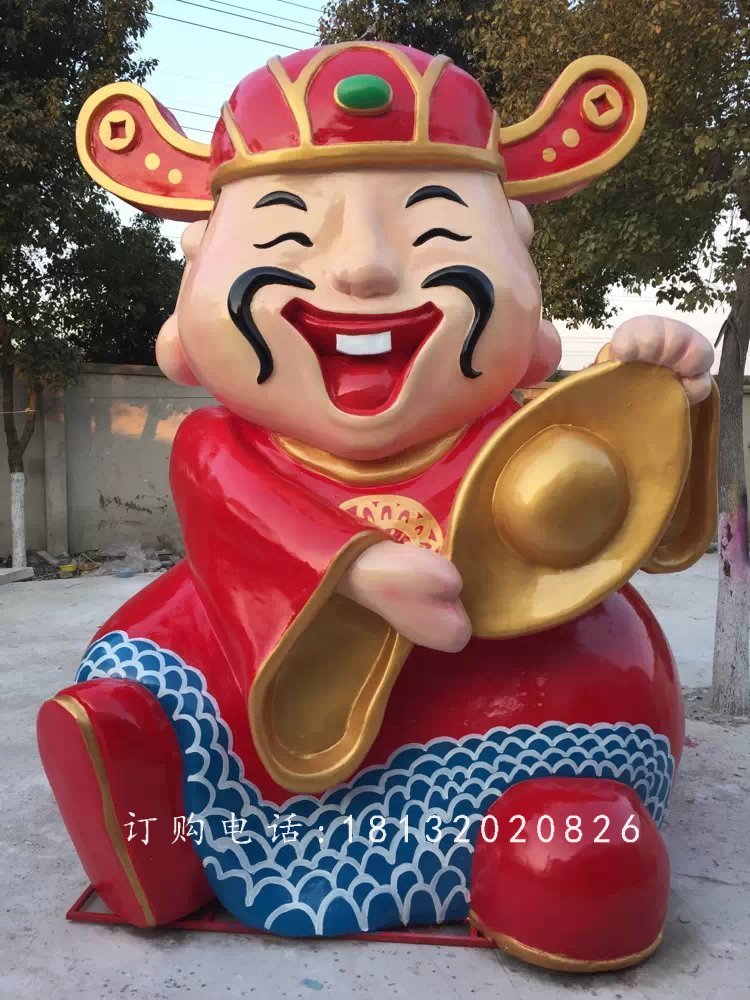 玻璃鋼卡通財(cái)神，卡通玻璃鋼雕塑