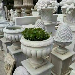 漢白玉花盆石雕，別墅石花盆雕塑