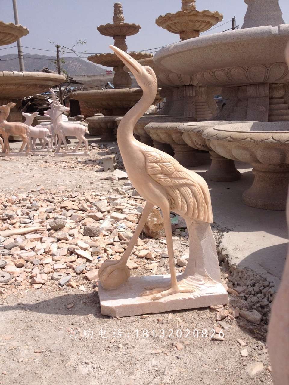 踩球仙鶴雕塑，晚霞紅動物石雕