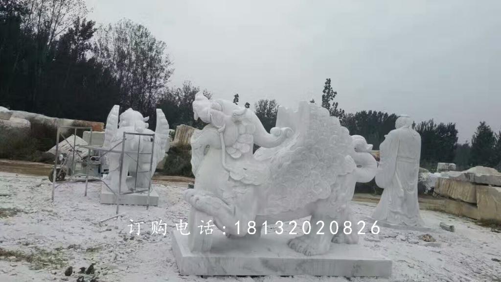 帶翅膀貔貅石雕，漢白玉貔貅