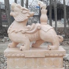 福星高照貔貅雕塑，晚霞紅神獸石雕
