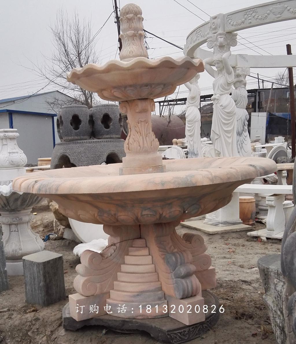 兩層噴泉石雕，晚霞紅噴泉雕塑