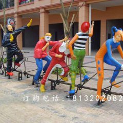 玻璃鋼小丑騎車雕塑，玻璃鋼卡通人物雕塑