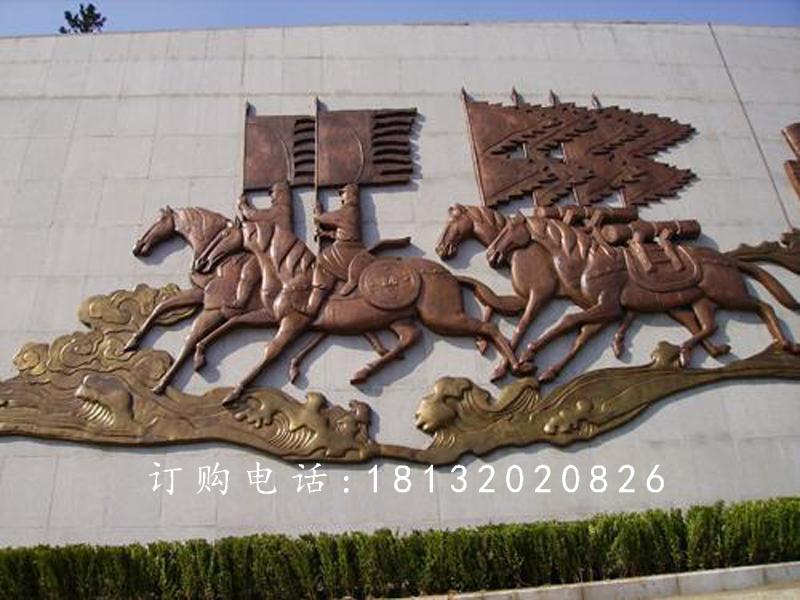 鍛銅浮雕，古代人物騎馬銅浮雕
