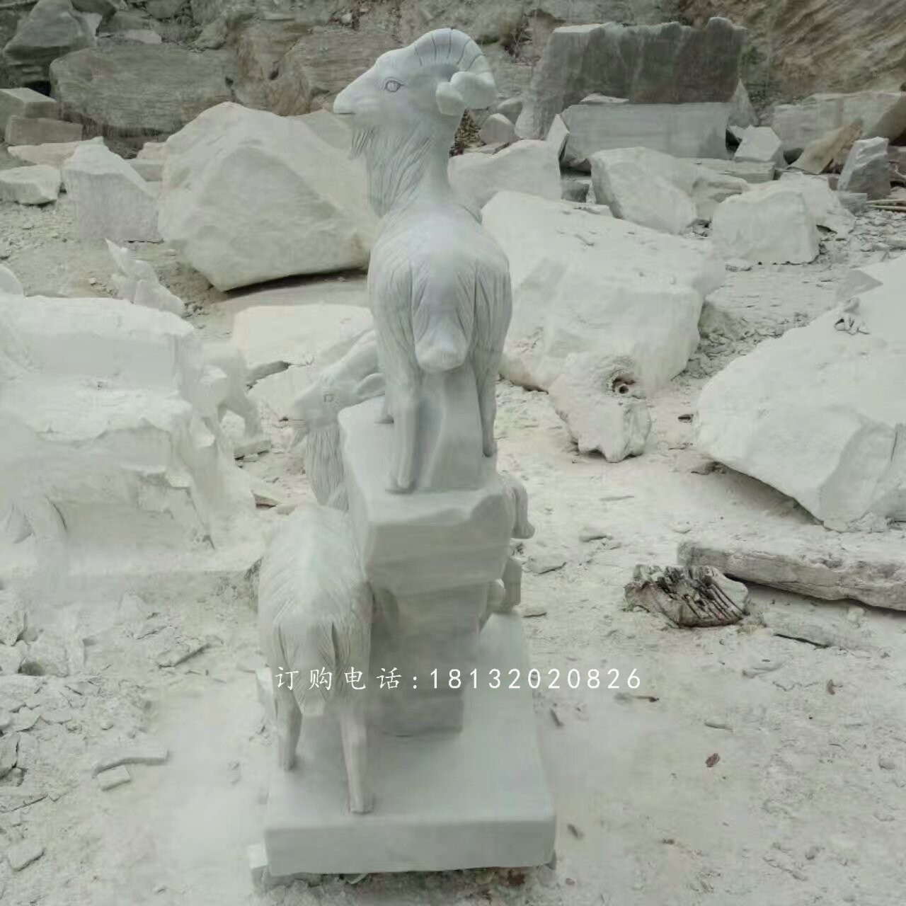 漢白玉山羊雕塑，石雕三羊開泰 (4)
