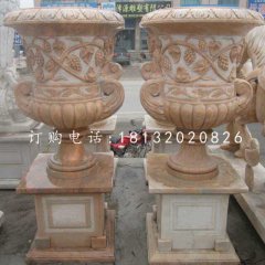 歐式花缽雕塑，晚霞紅花盆石雕