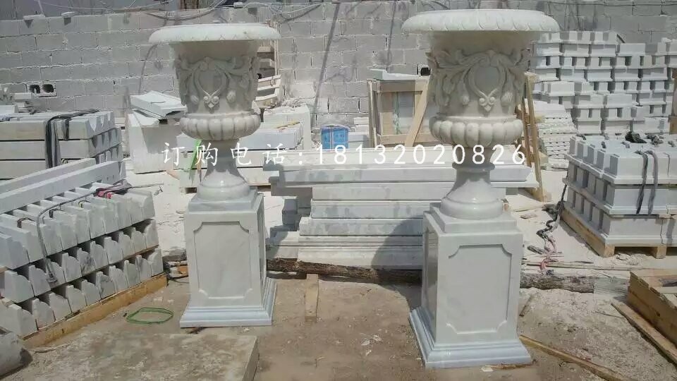 小區石花缽雕塑，歐式花盆石雕