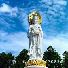 大型三面觀音石雕，漢白玉佛像雕塑