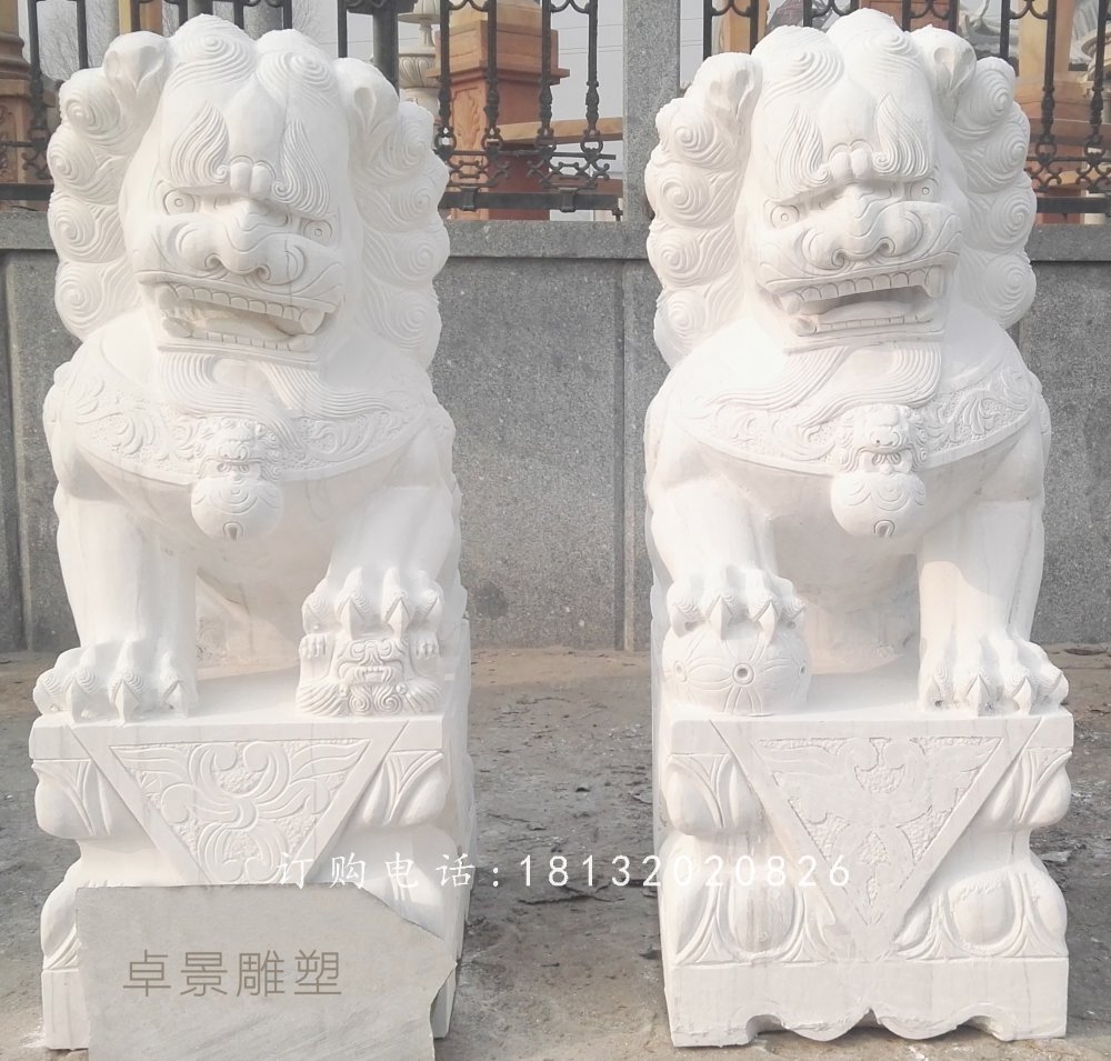 漢白玉獅子石雕，企業門口獅子石雕