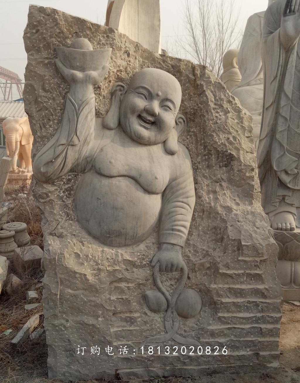 佛像石浮雕，青石彌勒佛石浮雕