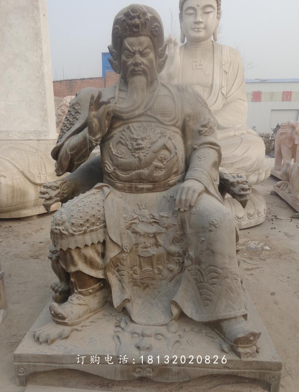 關(guān)公石雕，青石關(guān)公雕塑，寺廟石關(guān)公