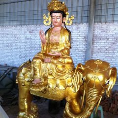 玻璃鋼普賢菩薩雕塑，貼金佛像雕塑