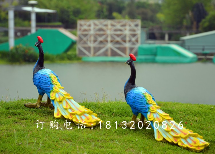 藍孔雀雕塑，玻璃鋼仿真孔雀雕塑 (3)