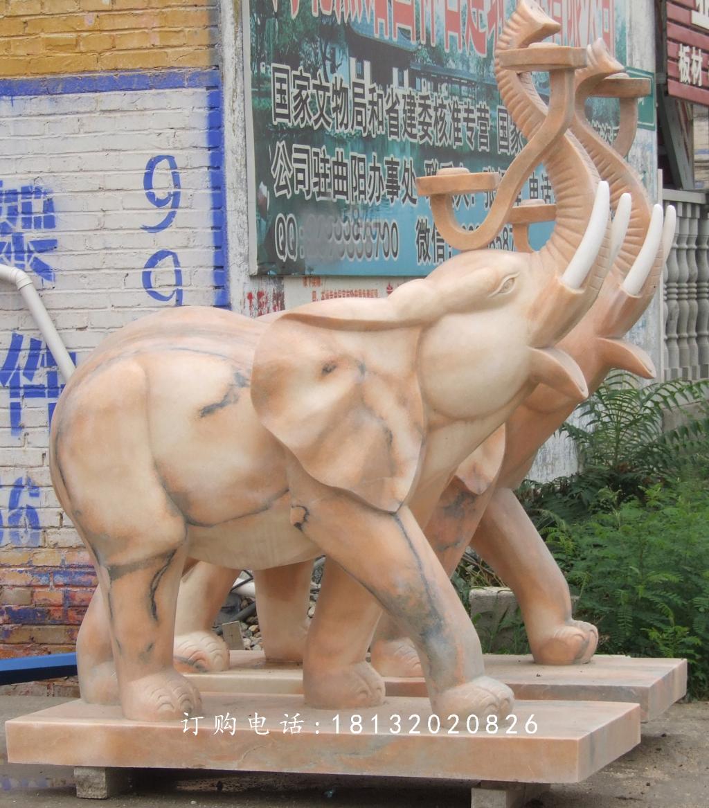 大象石雕，晚霞紅動(dòng)物雕塑