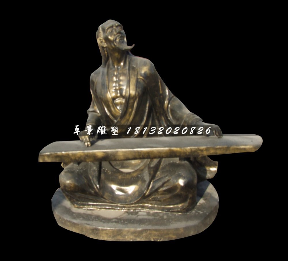 古代人物彈古箏銅雕，公園景觀銅雕