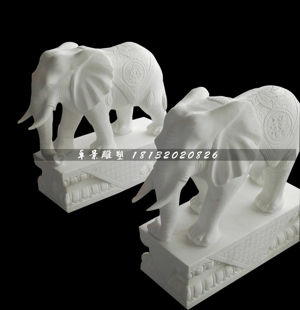 小象石雕，漢白玉小象雕塑 (2)