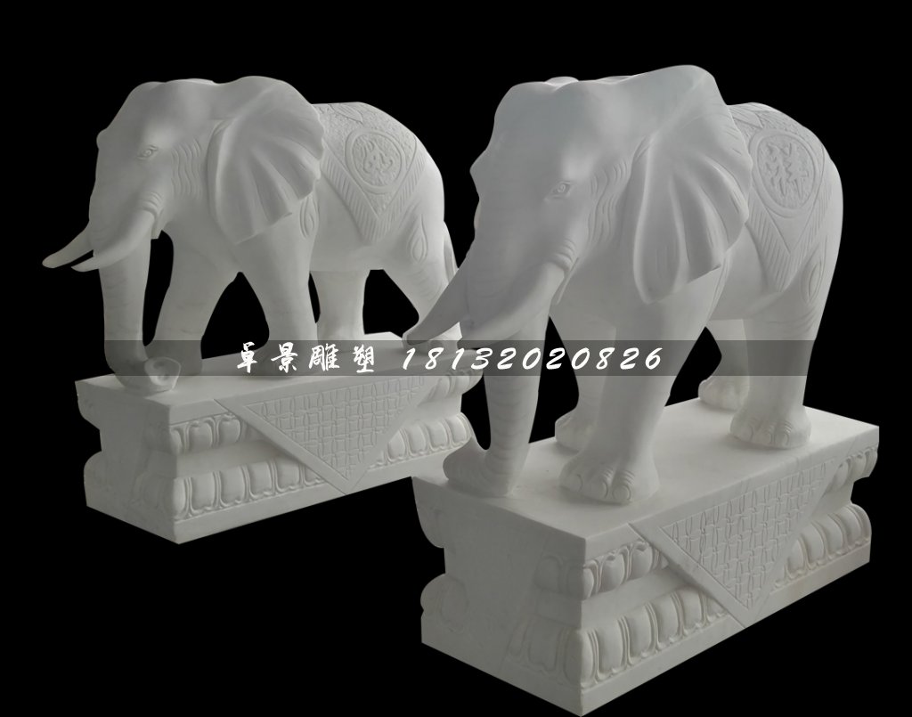 小象石雕，漢白玉小象雕塑 (1)
