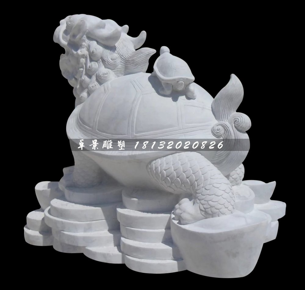 龍龜石雕，漢白玉招財龍龜雕塑