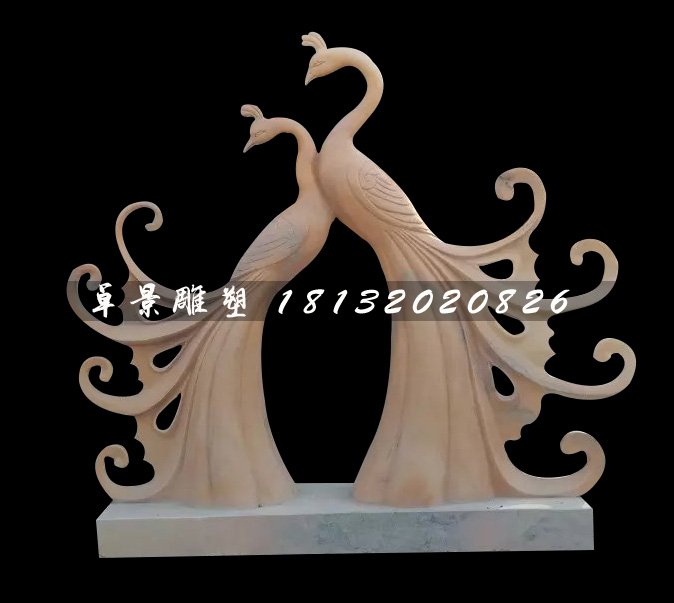 孔雀石雕，晚霞紅孔雀雕塑