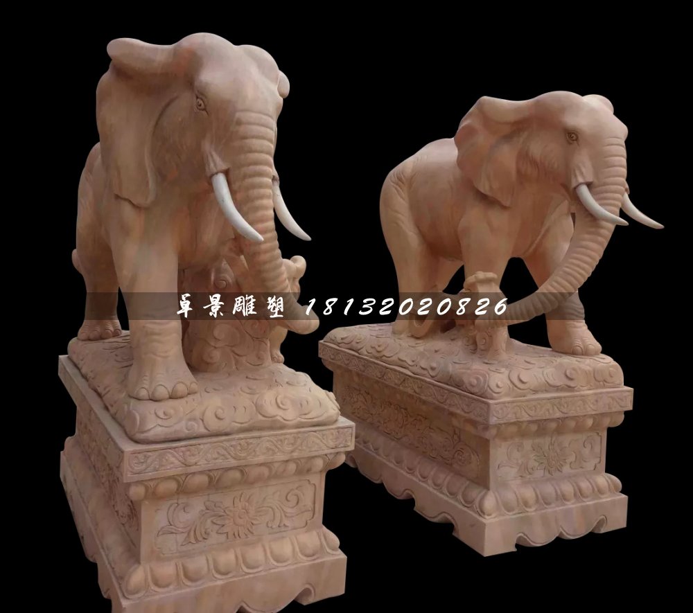 大象石雕，晚霞紅大象雕塑，企業門口大象雕塑 (2)