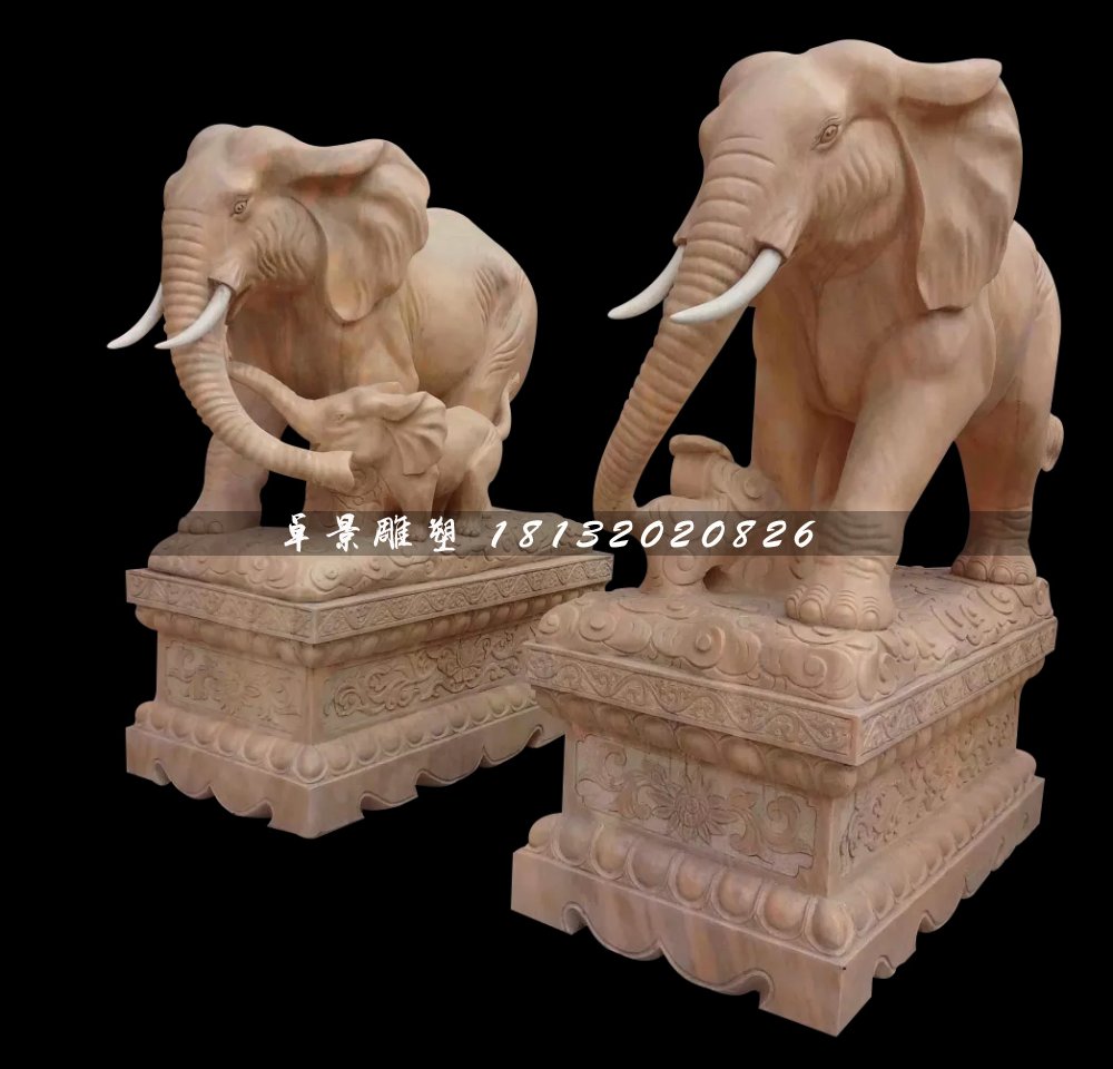 大象石雕，晚霞紅大象雕塑，企業門口大象雕塑 (3)