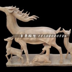 晚霞紅小鹿石雕，母子鹿石雕