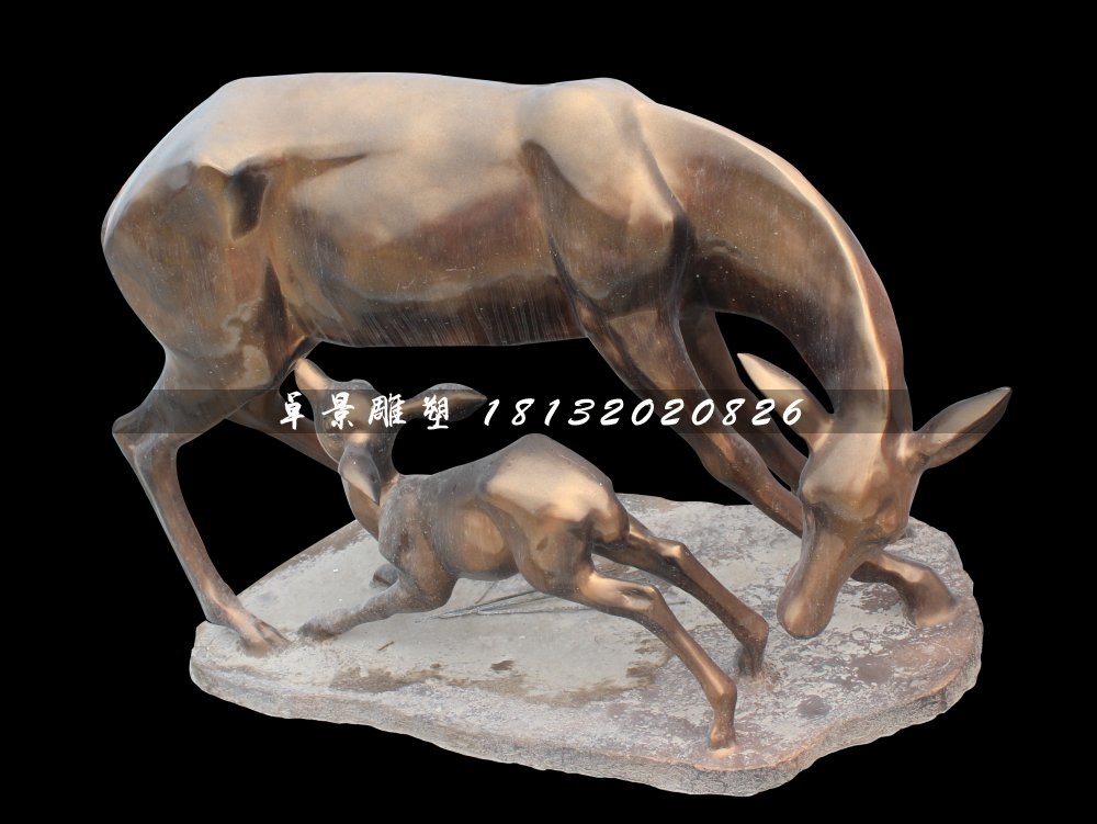 玻璃鋼母子鹿雕塑，玻璃鋼仿銅母子鹿雕塑