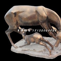 玻璃鋼母子鹿雕塑，玻璃鋼仿銅母子鹿雕塑