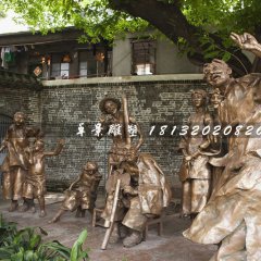 說(shuō)書(shū)銅雕，公園情景雕塑