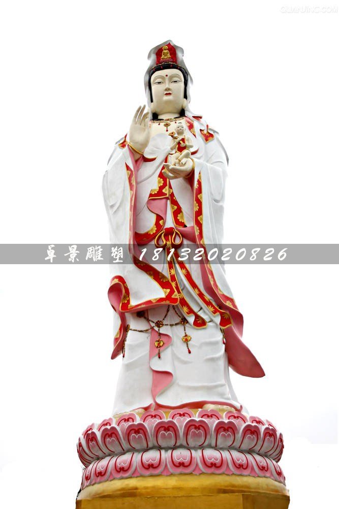 送子觀音雕塑，玻璃鋼彩繪佛像